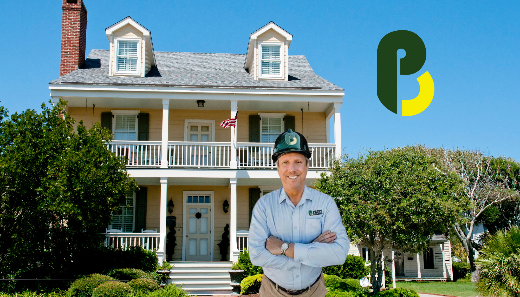 man with historic home